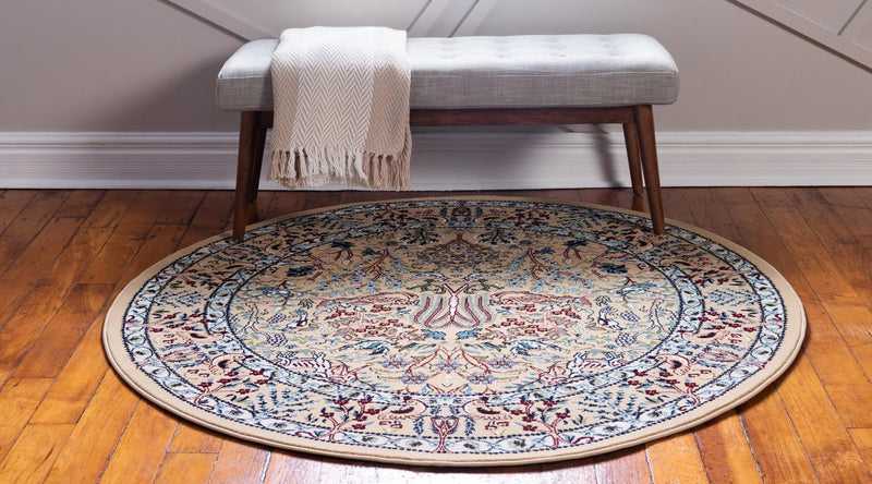Persian Elegance Collection Area Rug -  Kerman (Beige) Round Beige  lifestyle 6