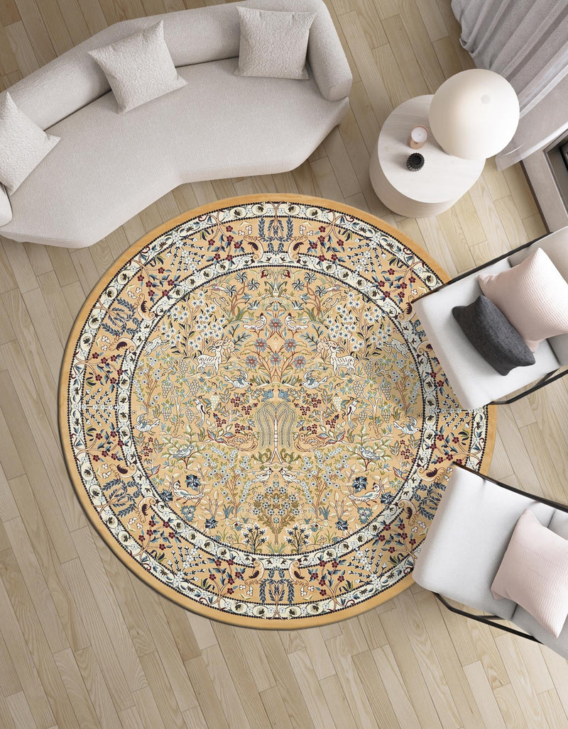 Persian Elegance Collection Area Rug -  Kerman (Beige) Round Beige  lifestyle 38
