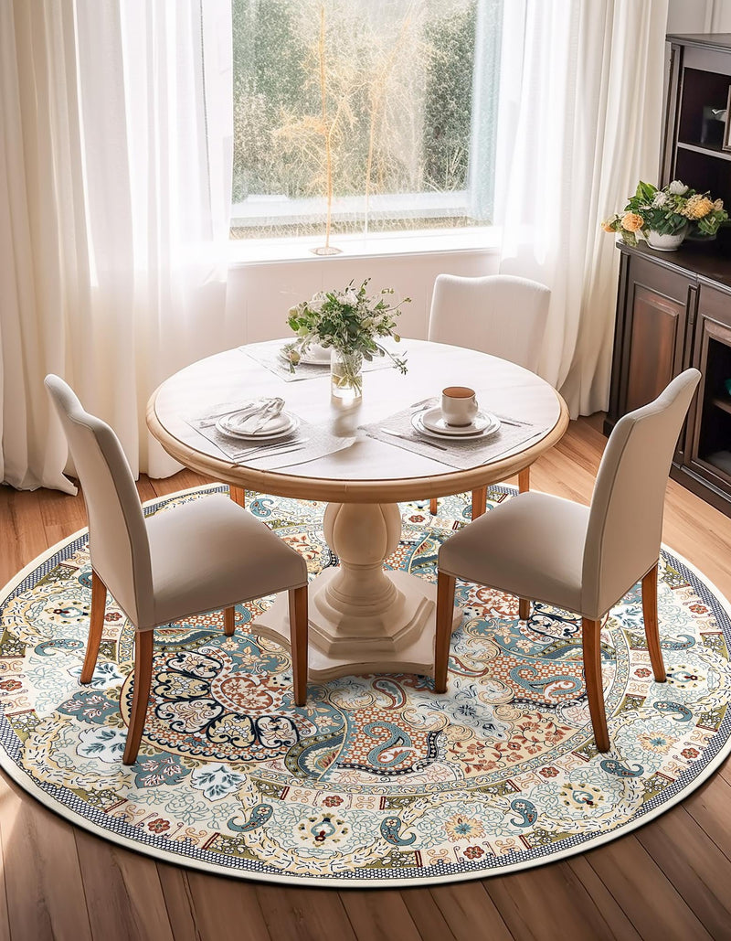 Persian Elegance Collection Area Rug -  Shiraz Round Ivory  lifestyle 103
