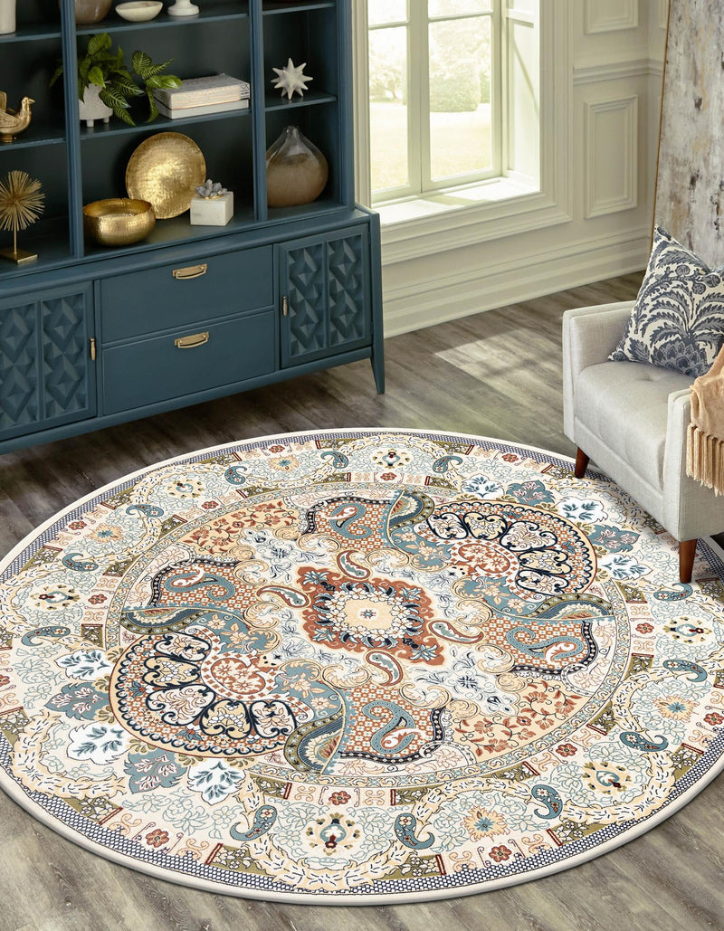 Persian Elegance Collection Area Rug -  Shiraz Round Ivory  lifestyle 112
