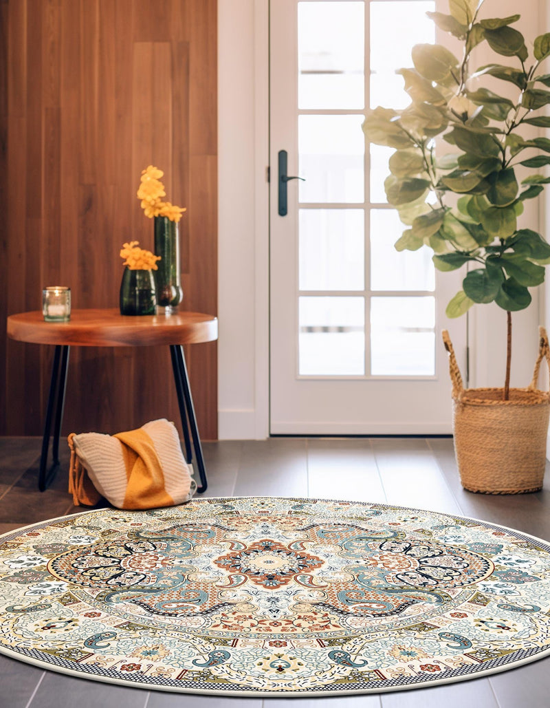 Persian Elegance Collection Area Rug -  Shiraz Round Ivory  lifestyle 134