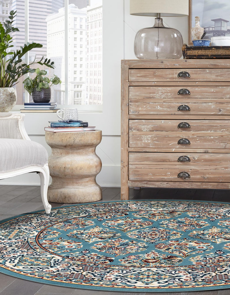 Persian Elegance Collection Area Rug -  Yazd Round Blue  lifestyle 150