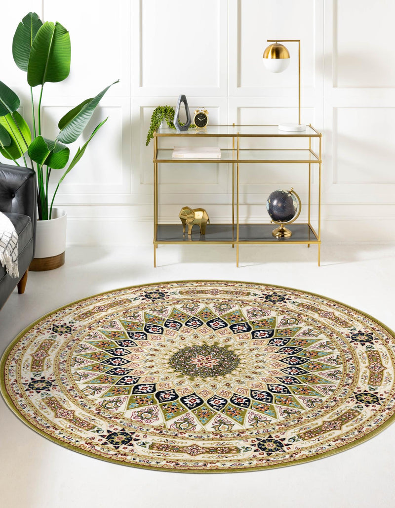 Persian Elegance Collection Area Rug -  Hamedan (Green) Round Green  lifestyle 8