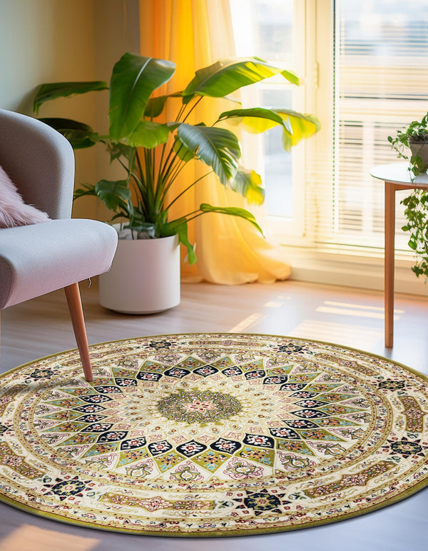 Persian Elegance Collection Area Rug -  Hamedan (Green) Round Green  lifestyle 22
