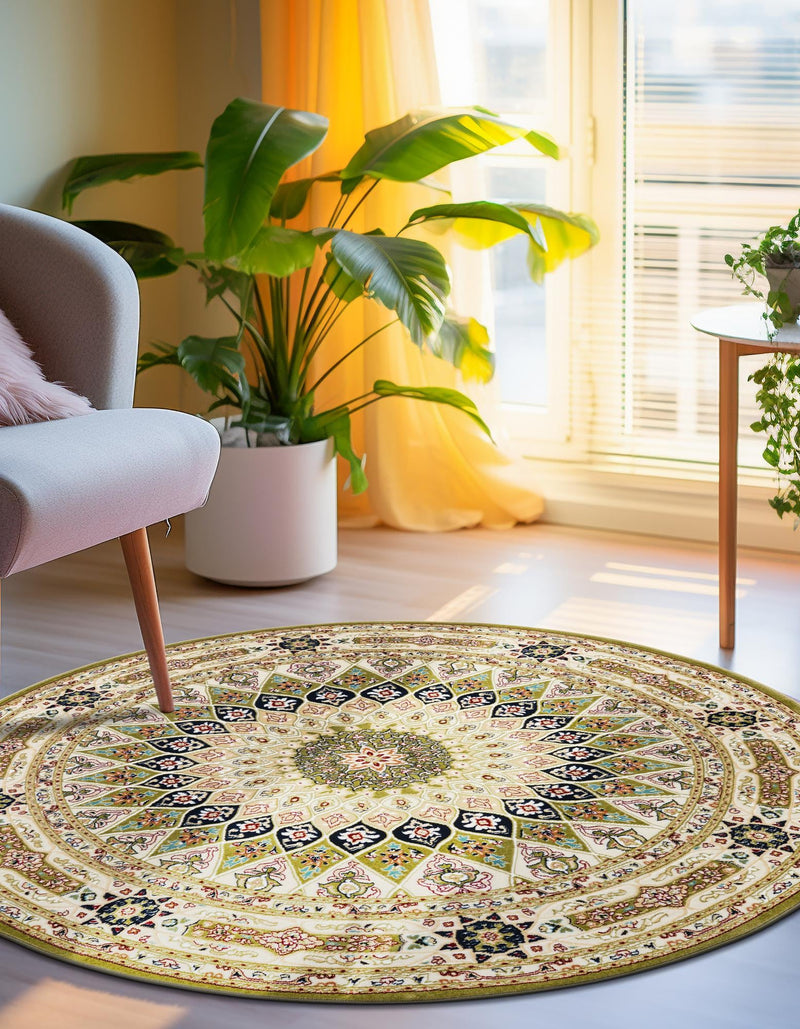 Persian Elegance Collection Area Rug -  Hamedan (Green) Round Green  lifestyle 22