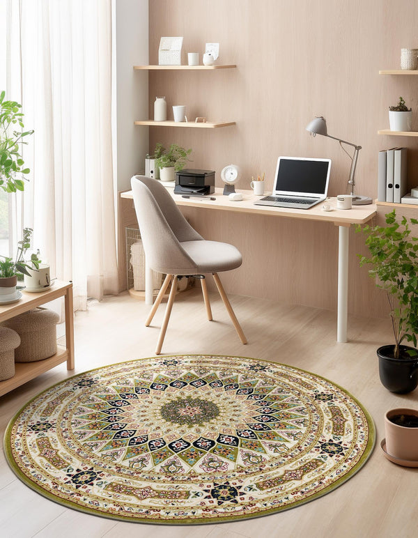 Persian Elegance Collection Area Rug -  Hamedan (Green) Round Green  lifestyle 24