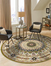 Persian Elegance Collection Area Rug -  Hamedan (Green) Round Green  lifestyle 26