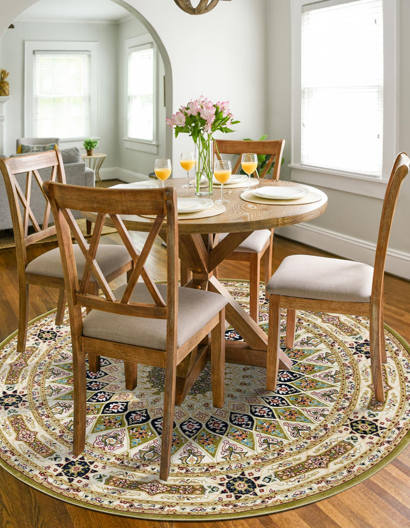 Persian Elegance Collection Area Rug -  Hamedan (Green) Round Green  lifestyle 28