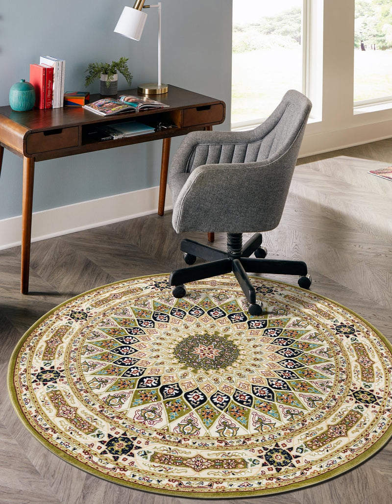 Persian Elegance Collection Area Rug -  Hamedan (Green) Round Green  lifestyle 30