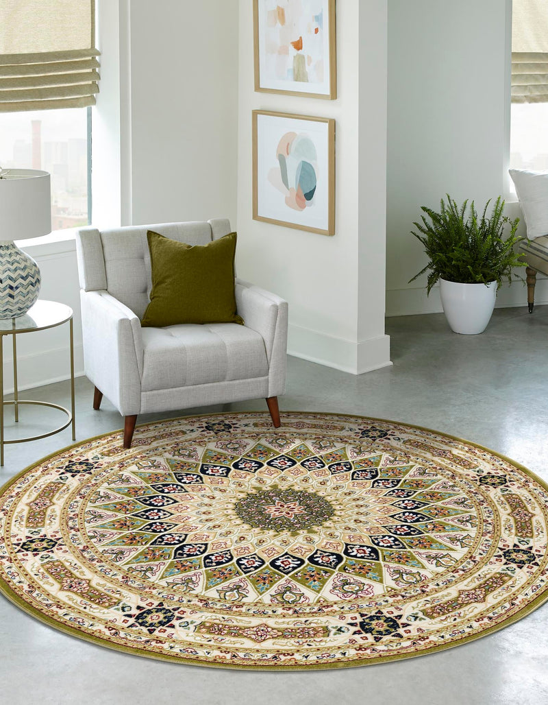 Persian Elegance Collection Area Rug -  Hamedan (Green) Round Green  lifestyle 32