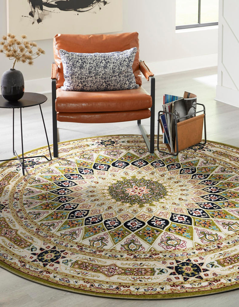 Persian Elegance Collection Area Rug -  Hamedan (Green) Round Green  lifestyle 34