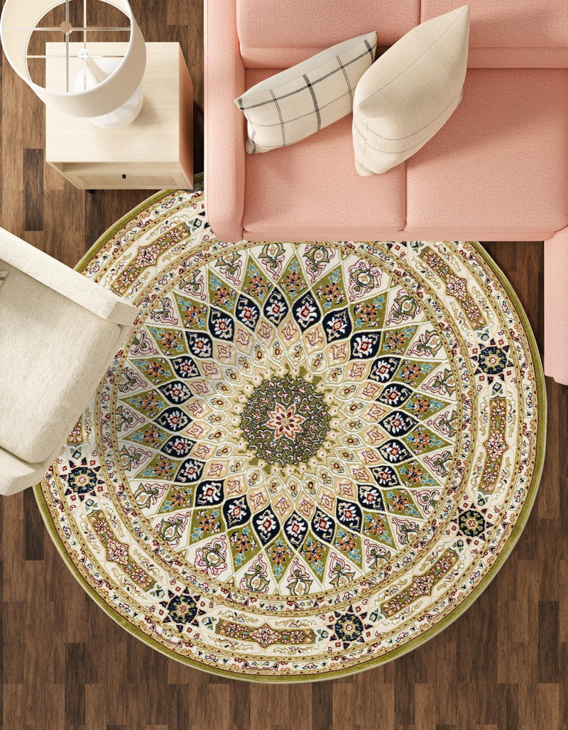 Persian Elegance Collection Area Rug -  Hamedan (Green) Round Green  lifestyle 36