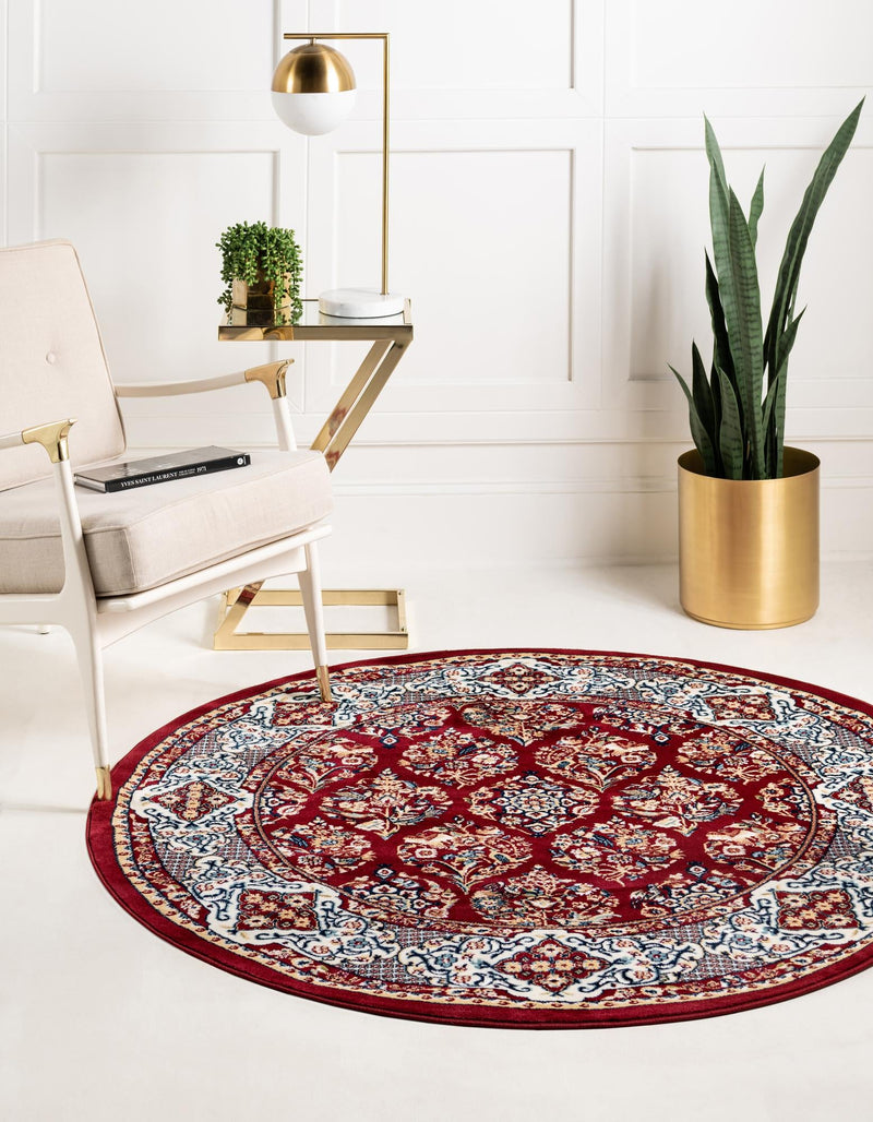 Persian Elegance Collection Area Rug -  Yazd Round Burgundy  lifestyle 34