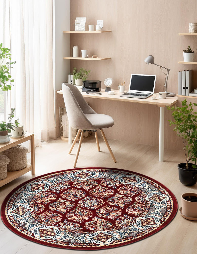 Persian Elegance Collection Area Rug -  Yazd Round Burgundy  lifestyle 118