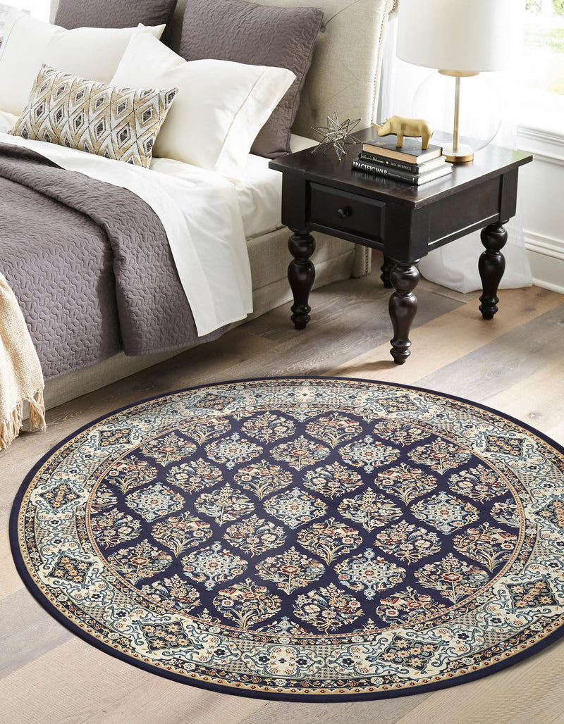Persian Elegance Collection Area Rug -  Yazd Round Navy Blue  lifestyle 106