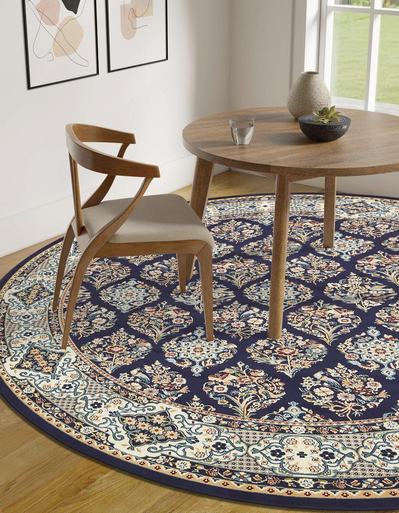 Persian Elegance Collection Area Rug -  Yazd Round Navy Blue  lifestyle 124