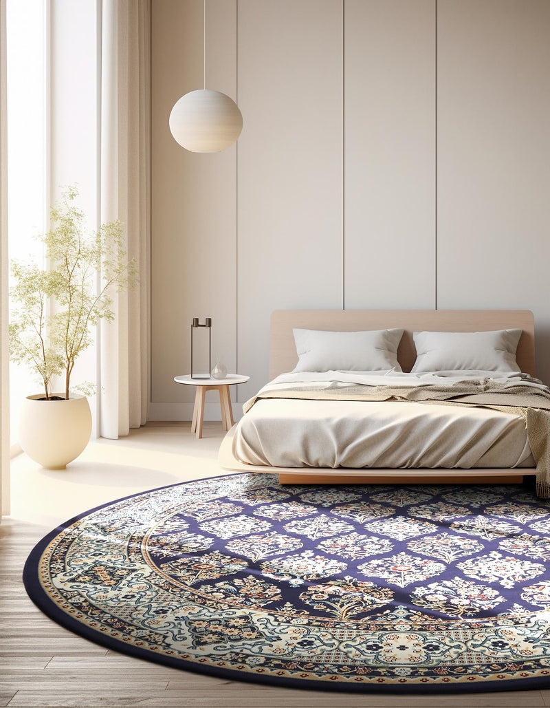 Persian Elegance Collection Area Rug -  Yazd Round Navy Blue  lifestyle 143