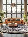 Persian Elegance Collection Area Rug -  Yazd Round Navy Blue  lifestyle 168