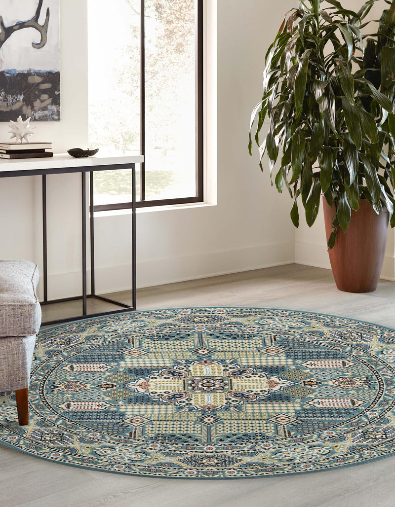 Persian Elegance Collection Area Rug -  Kashan Round Blue  lifestyle 28