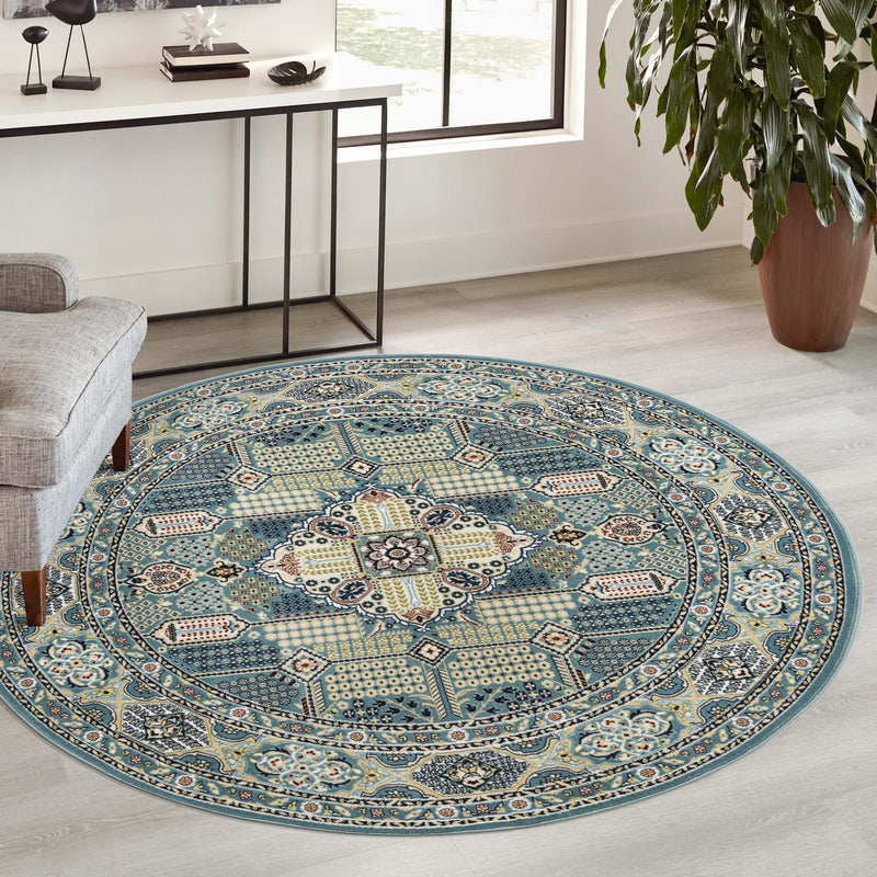 Persian Elegance Collection Area Rug -  Kashan Round Blue  lifestyle 42