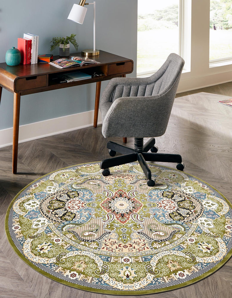Persian Elegance Collection Area Rug -  Shiraz Round Green  lifestyle 104