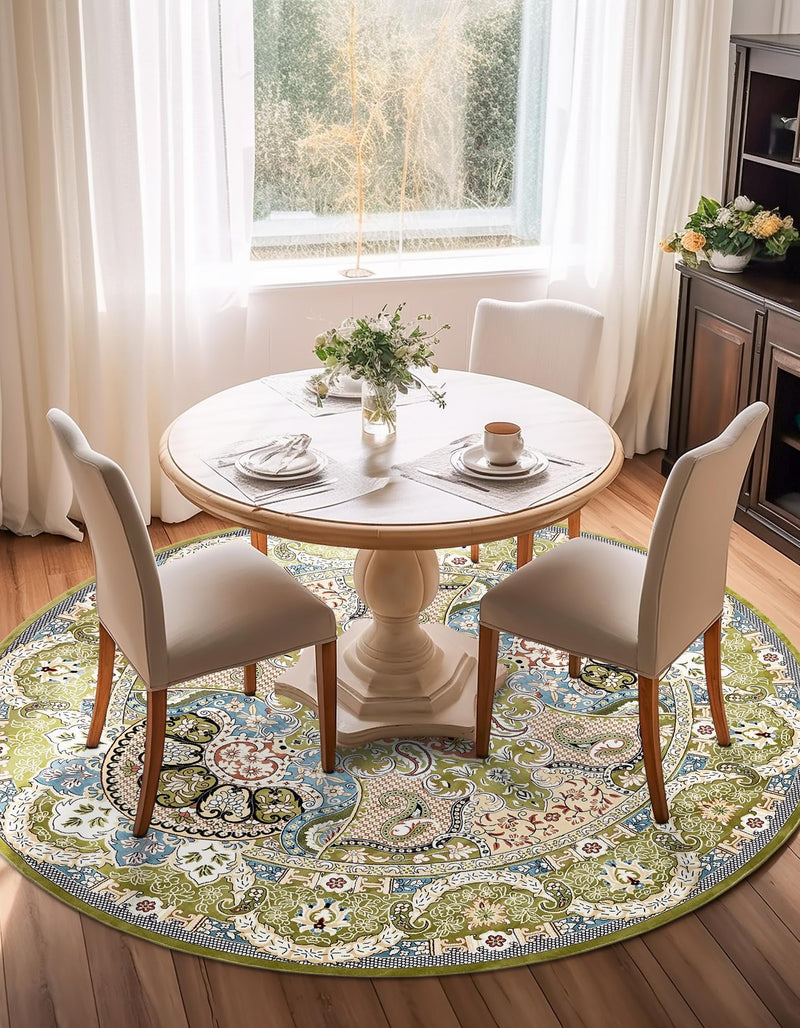 Persian Elegance Collection Area Rug -  Shiraz Round Green  lifestyle 157