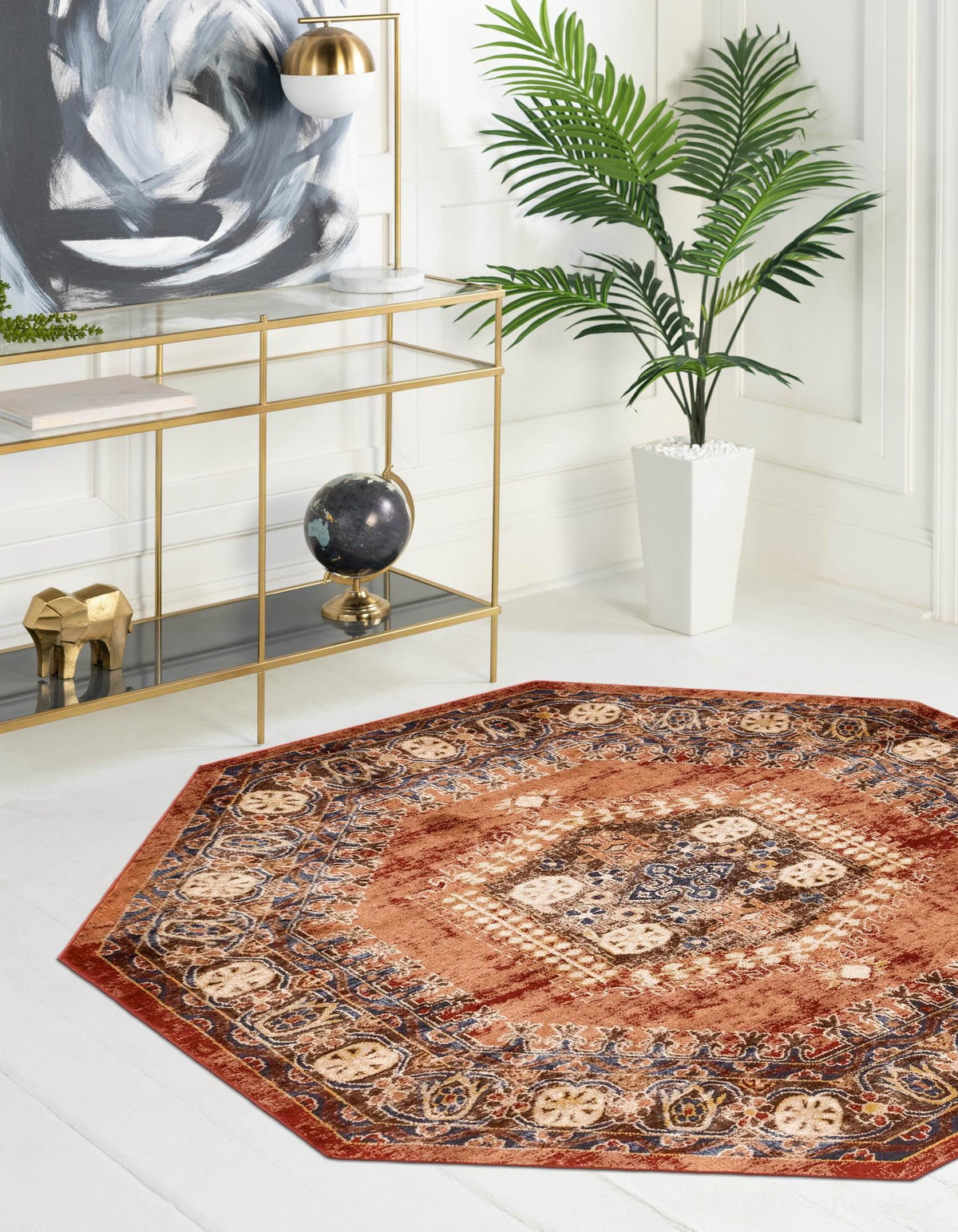 Eden Oasis Collection Area Rug -  Refuge (Terracotta) Octagon Terracotta  lifestyle 34