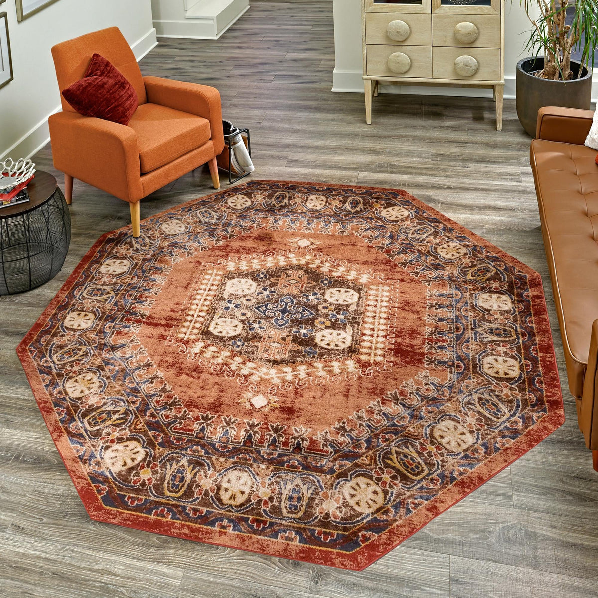 Eden Oasis Collection Area Rug -  Refuge (Terracotta) Octagon Terracotta  lifestyle 109