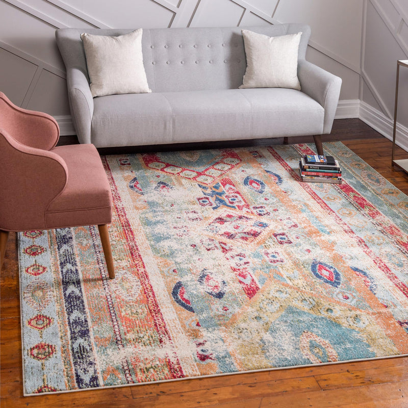 Sedona Vista Collection Area Rug -  Navajo Square Blue  lifestyle 24
