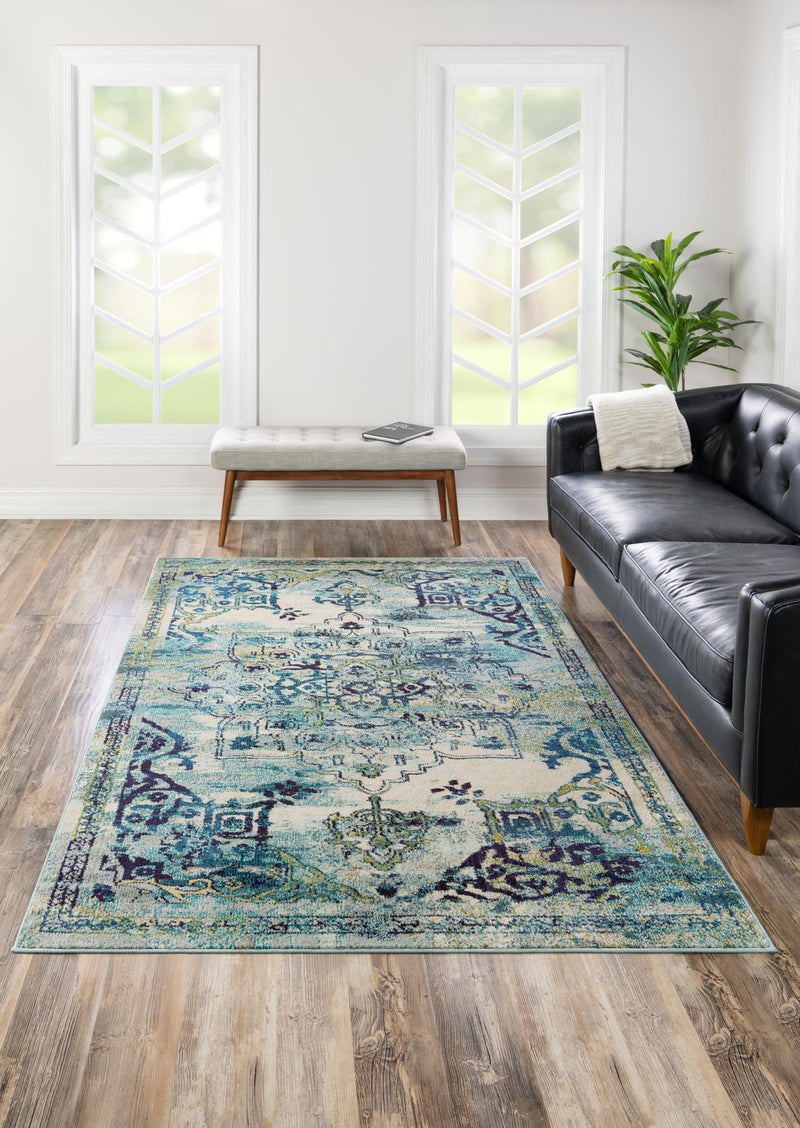 Chateau Elegance Collection Area Rug -  Riviera Rectangular Blue  lifestyle 45