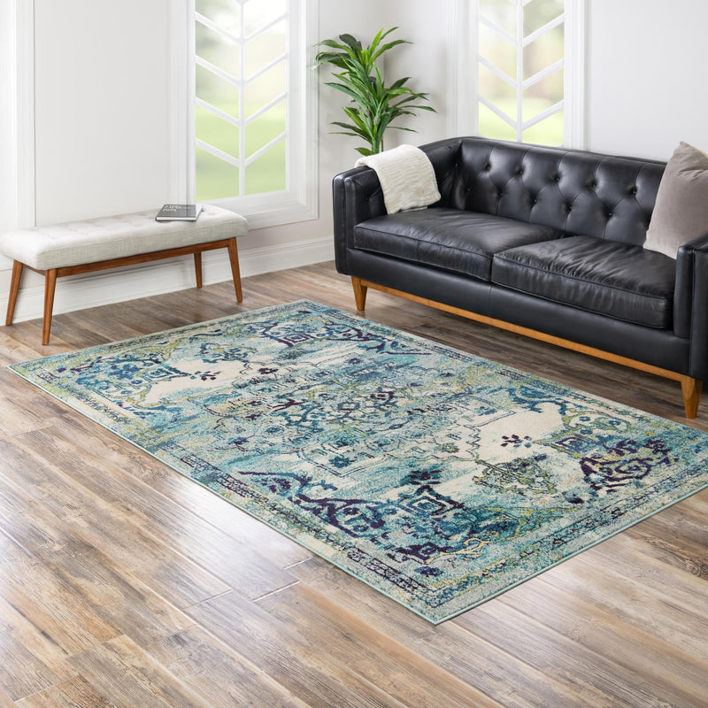 Chateau Elegance Collection Area Rug -  Riviera Rectangle Blue  lifestyle 40
