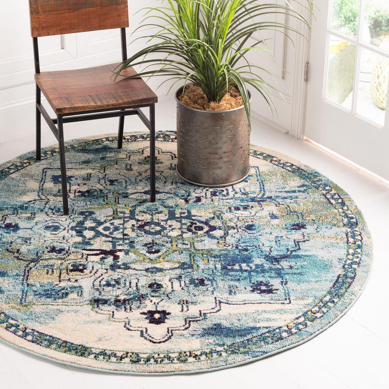 Chateau Elegance Collection Area Rug -  Riviera Round Blue  lifestyle 46