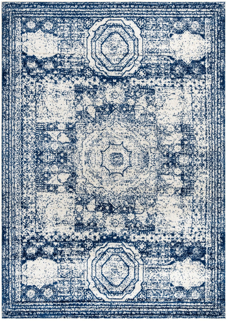 Dover Terrace Collection Area Rug -  Lagoon (Ivory and Blue) Rectangle Ivory and Blue  lifestyle 2