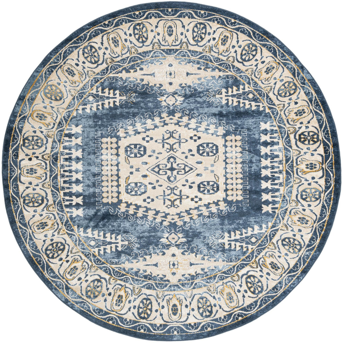 Eden Oasis Collection Area Rug -  Refuge (Dark Blue) Round Dark Blue  lifestyle 15