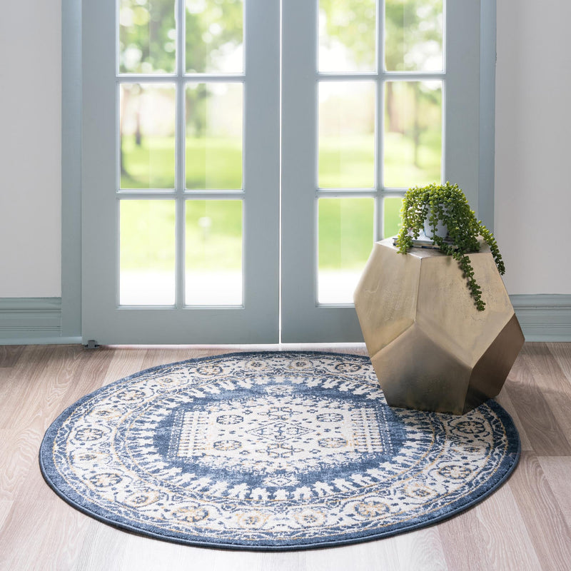 Eden Oasis Collection Area Rug -  Refuge (Dark Blue) Round Dark Blue  lifestyle 18