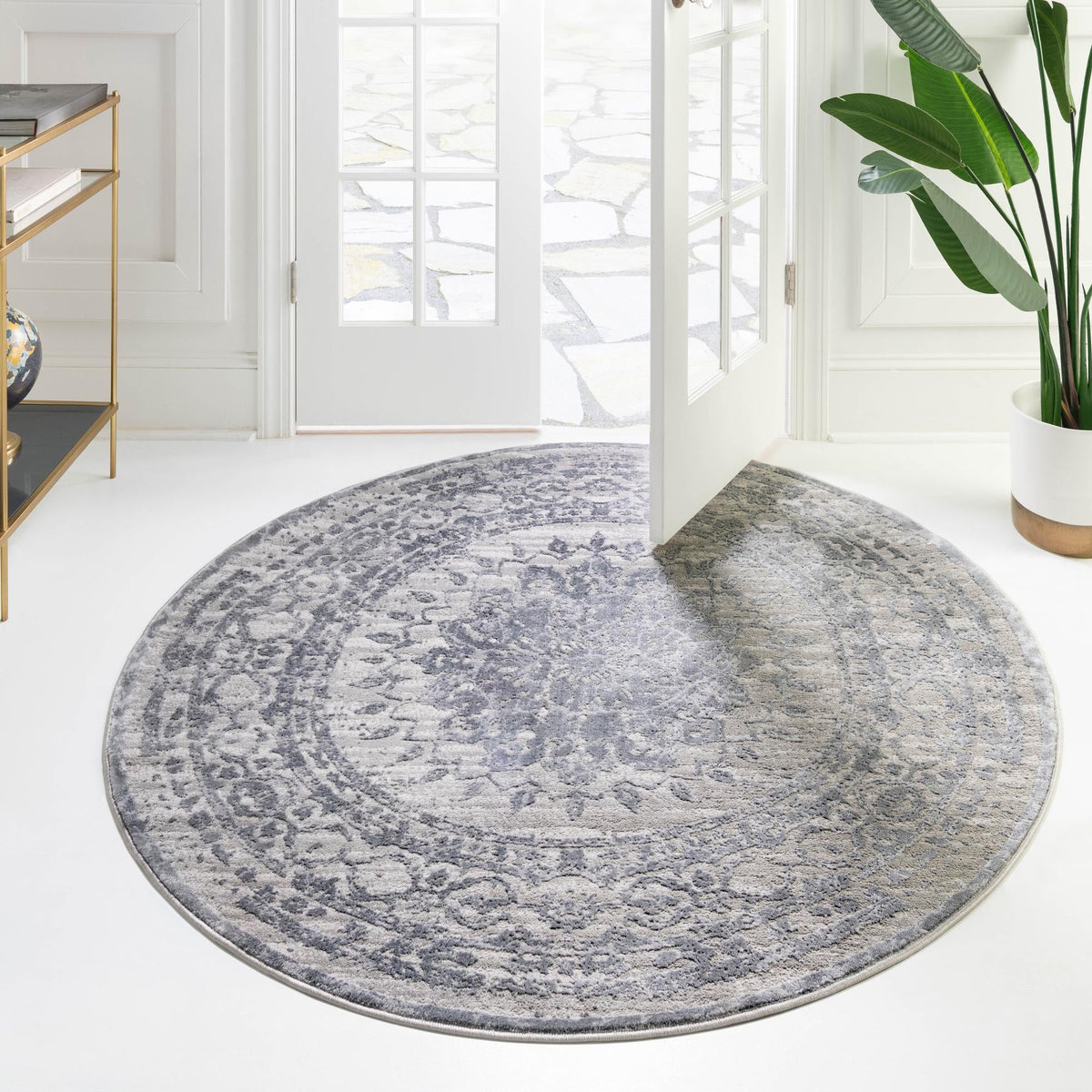 Derbyshire Elegance Collection Area Rug - Buxton Round Gray  lifestyle 59