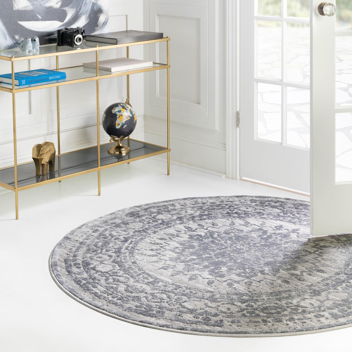 Derbyshire Elegance Collection Area Rug - Buxton Round Gray  lifestyle 61
