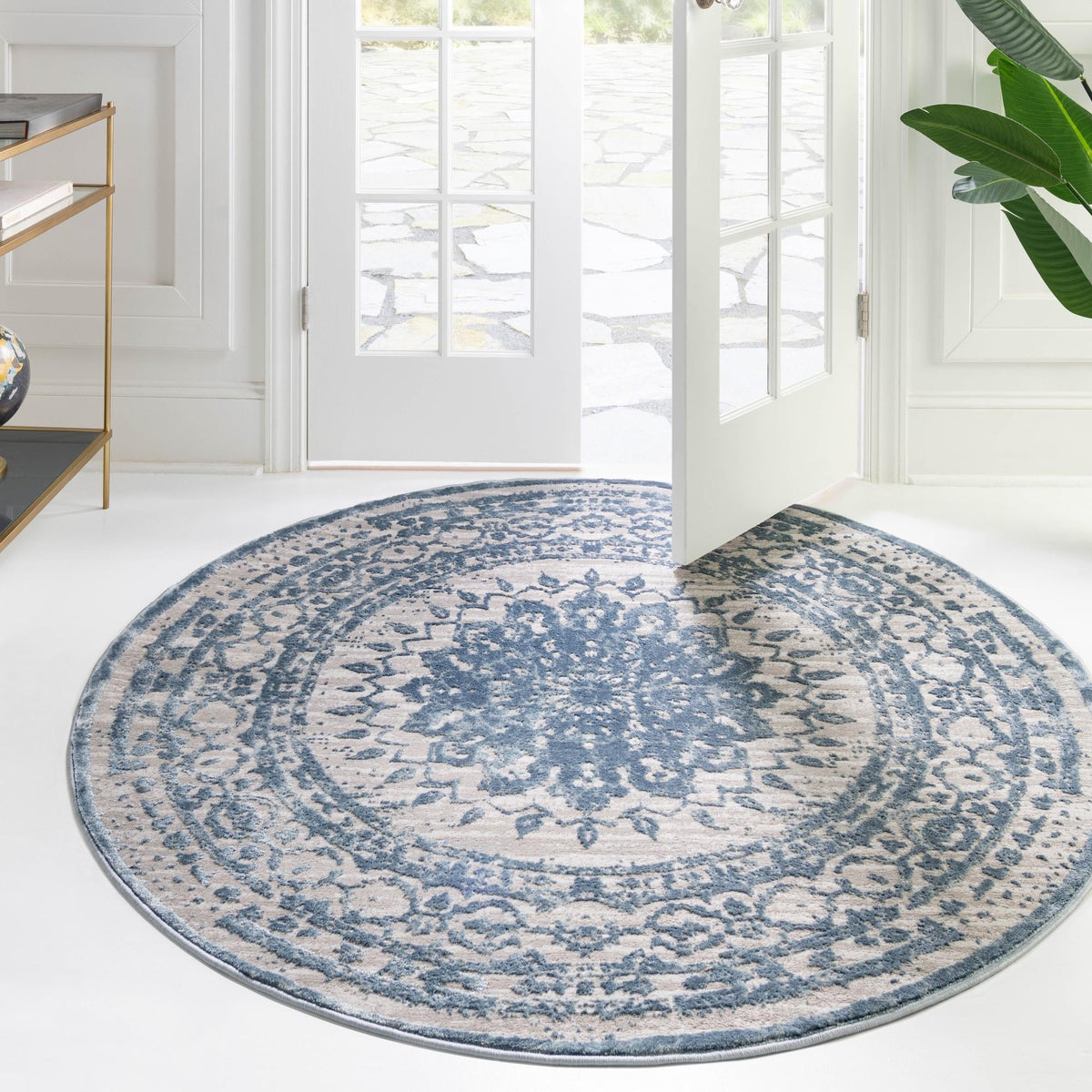 Derbyshire Elegance Collection Area Rug - Buxton Round Light Blue  lifestyle 60