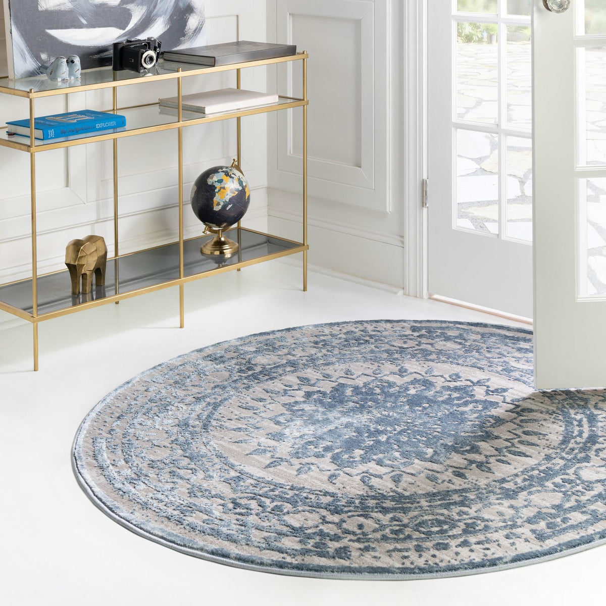Derbyshire Elegance Collection Area Rug - Buxton Round Light Blue  lifestyle 63