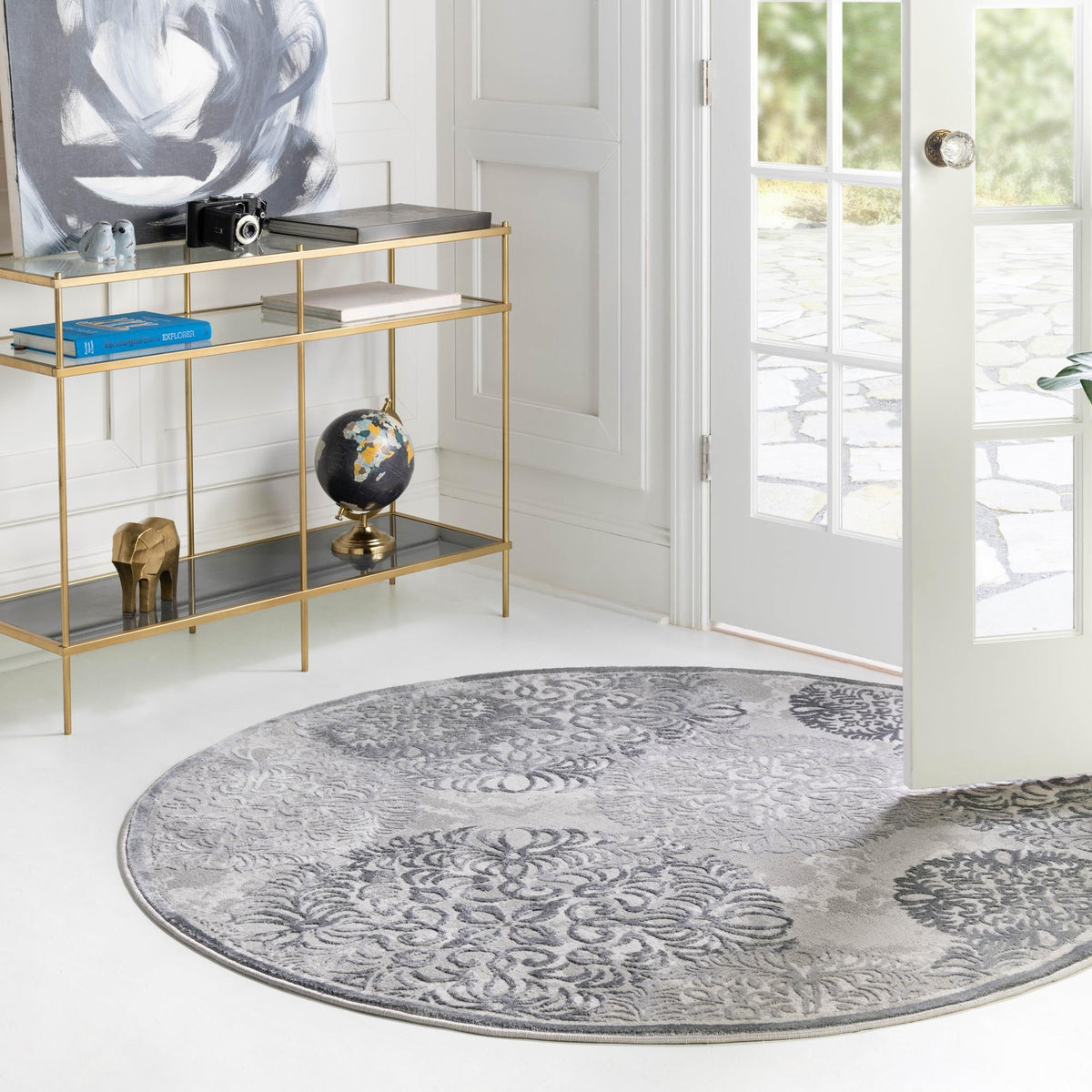 Derbyshire Elegance Collection Area Rug -  Bakewell Round Gray  lifestyle 112