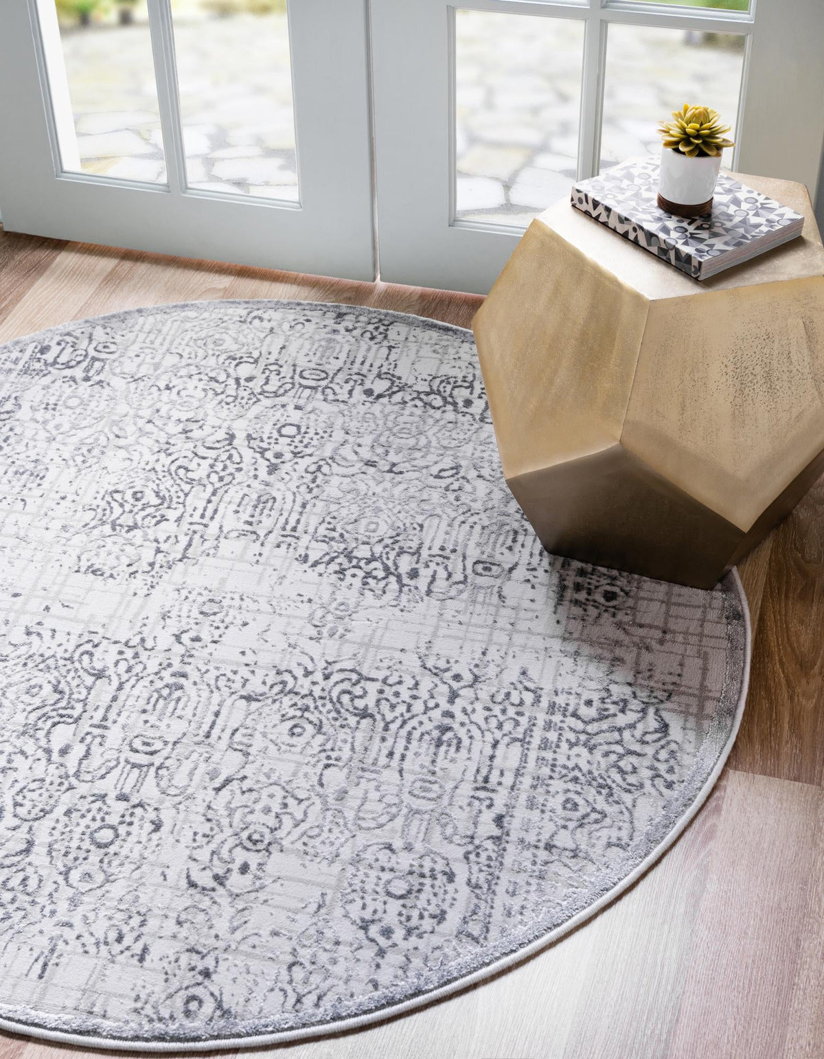 Derbyshire Elegance Collection Area Rug -  Matlock Round Gray  lifestyle 63