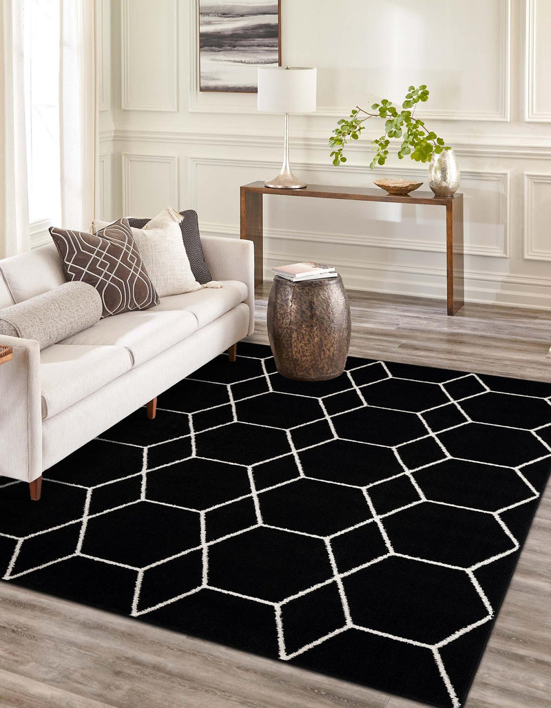 Lattice Garden Collection Area Rug - Arborville (Black) Rectangle Black  lifestyle 3