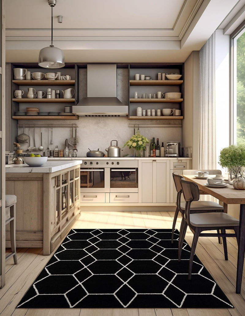 Lattice Garden Collection Area Rug - Arborville (Black) Rectangle Black  lifestyle 6