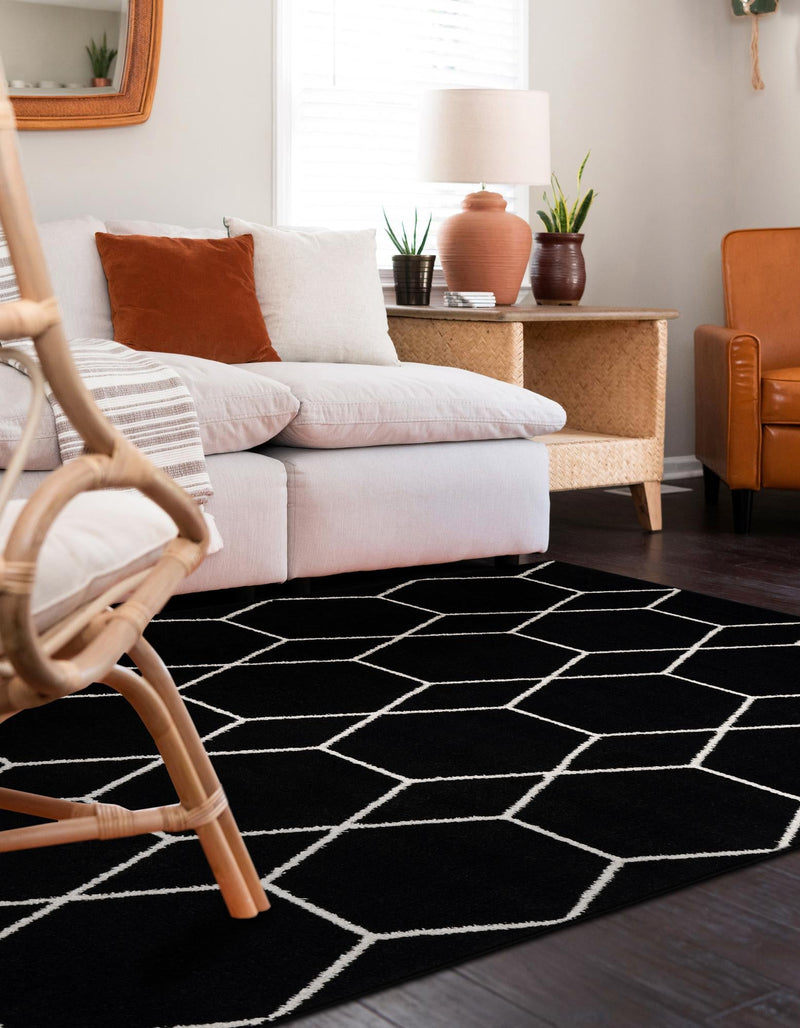Lattice Garden Collection Area Rug - Arborville (Black) Rectangle Black  lifestyle 10