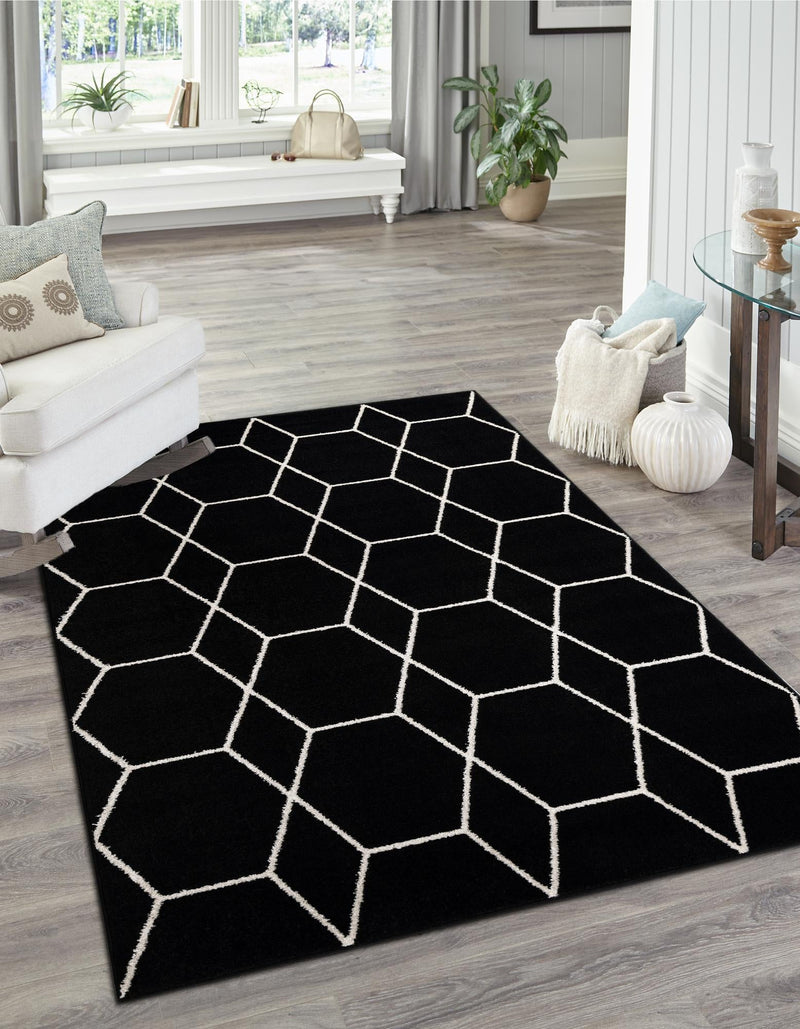 Lattice Garden Collection Area Rug - Arborville (Black) Rectangle Black  lifestyle 22