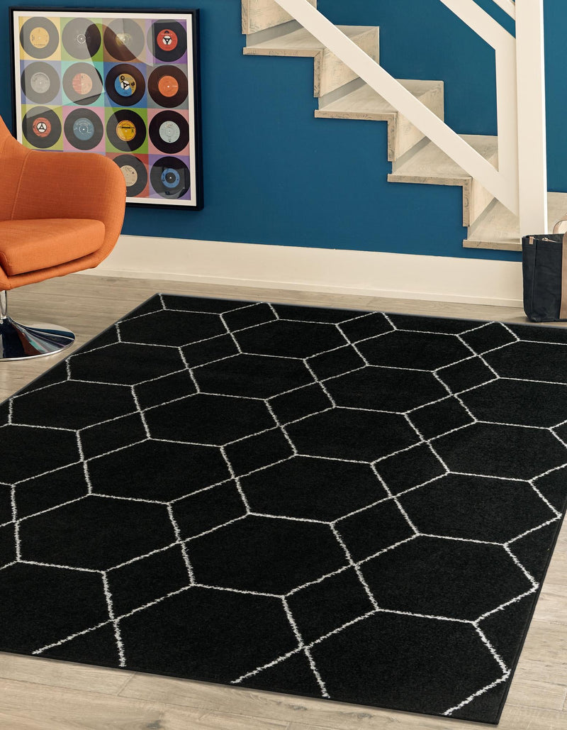 Lattice Garden Collection Area Rug - Arborville (Black) Rectangle Black  lifestyle 26