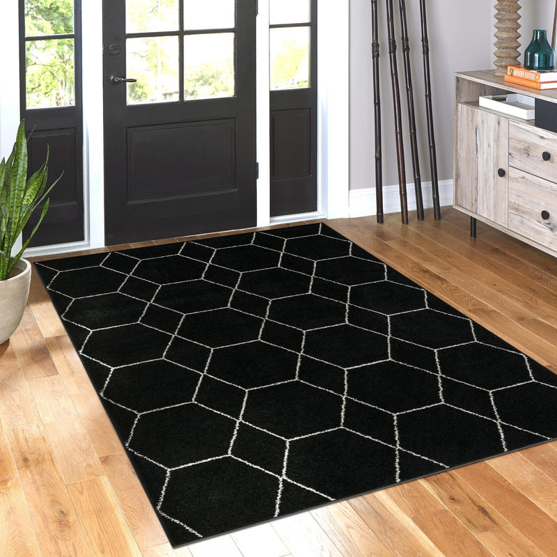 Lattice Garden Collection Area Rug - Arborville (Black) Rectangle Black  lifestyle 54
