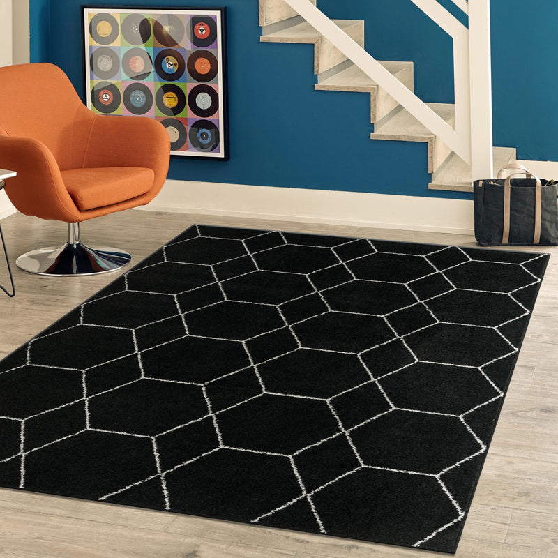 Lattice Garden Collection Area Rug - Arborville (Black) Rectangle Black  lifestyle 55