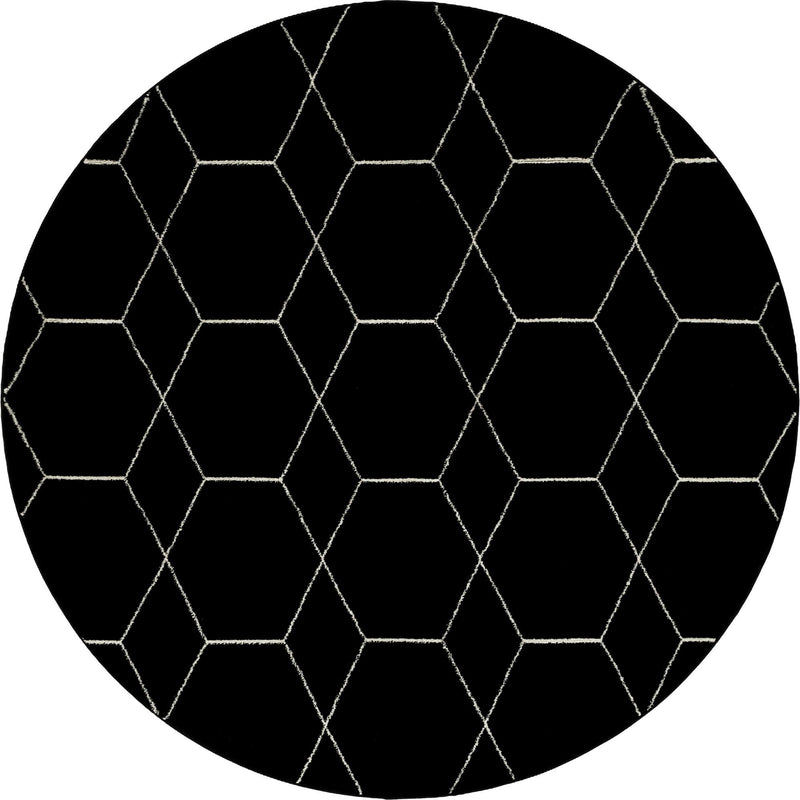 Lattice Garden Collection Area Rug - Arborville (Black) Round Black Main