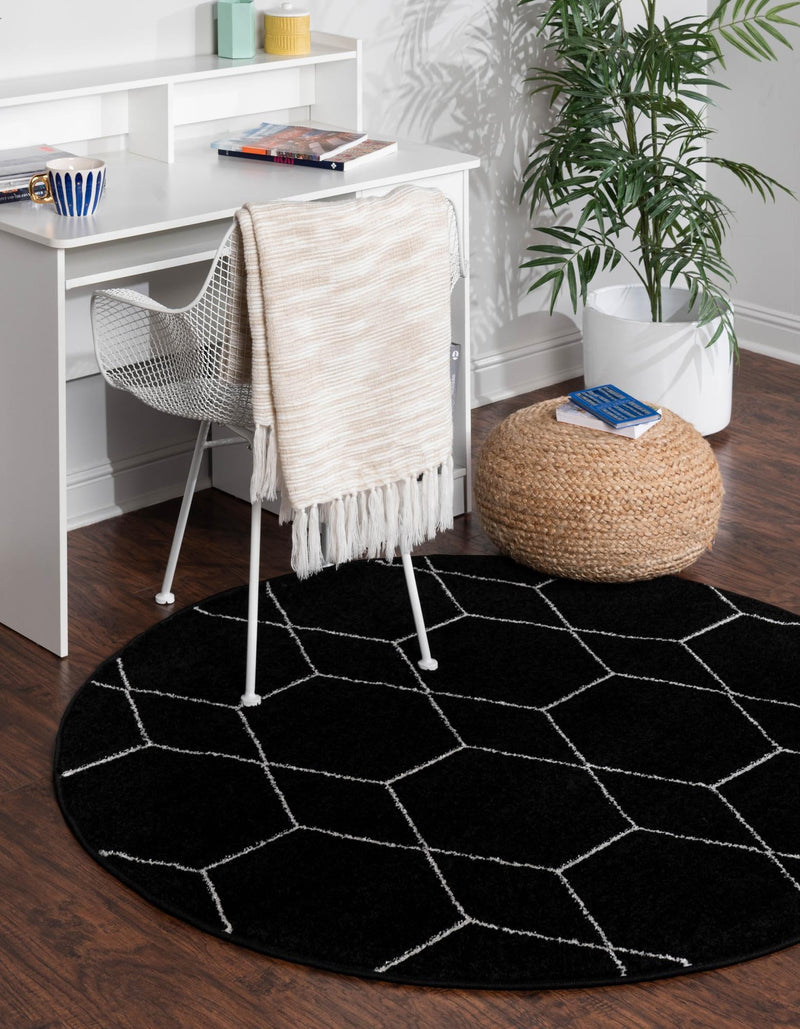 Lattice Garden Collection Area Rug - Arborville (Black) Round Black  lifestyle 3